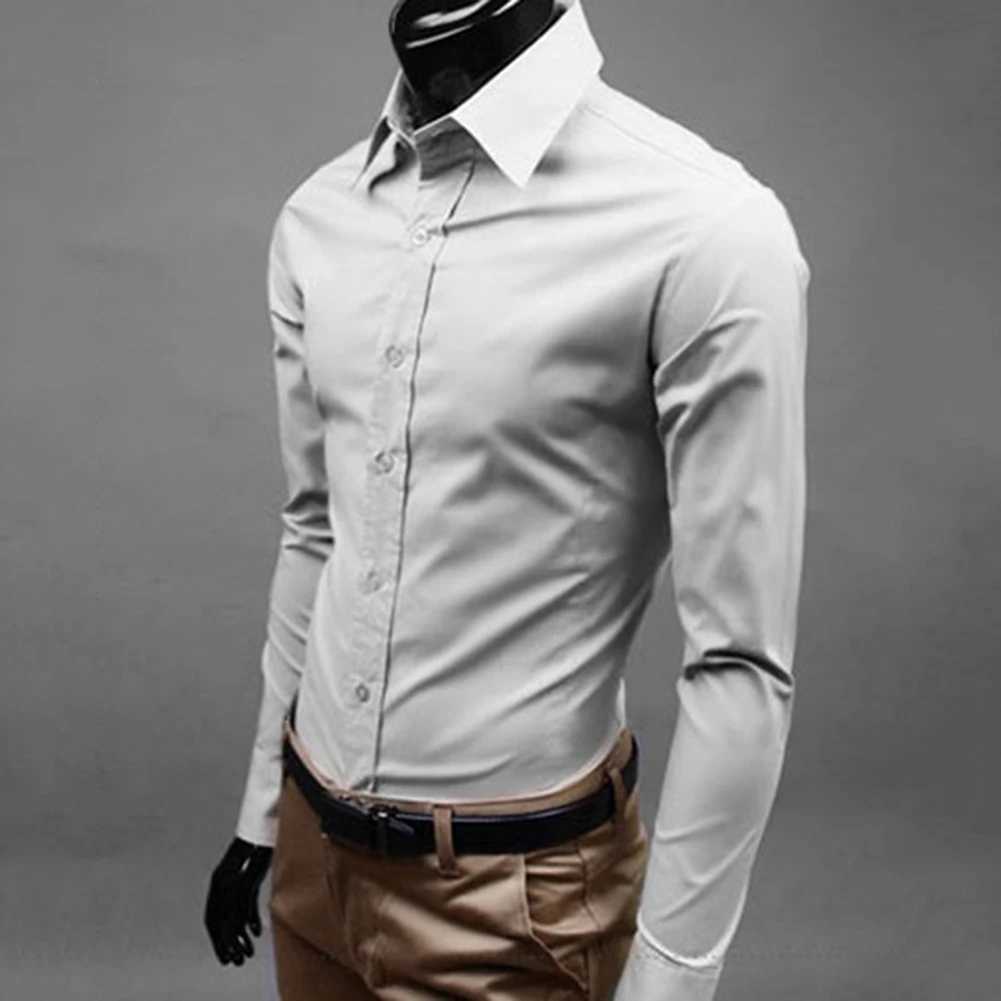 Mens luxury casual social formal shirt collar long Sve ultra-thin solid color mens business dress shirt top W241106