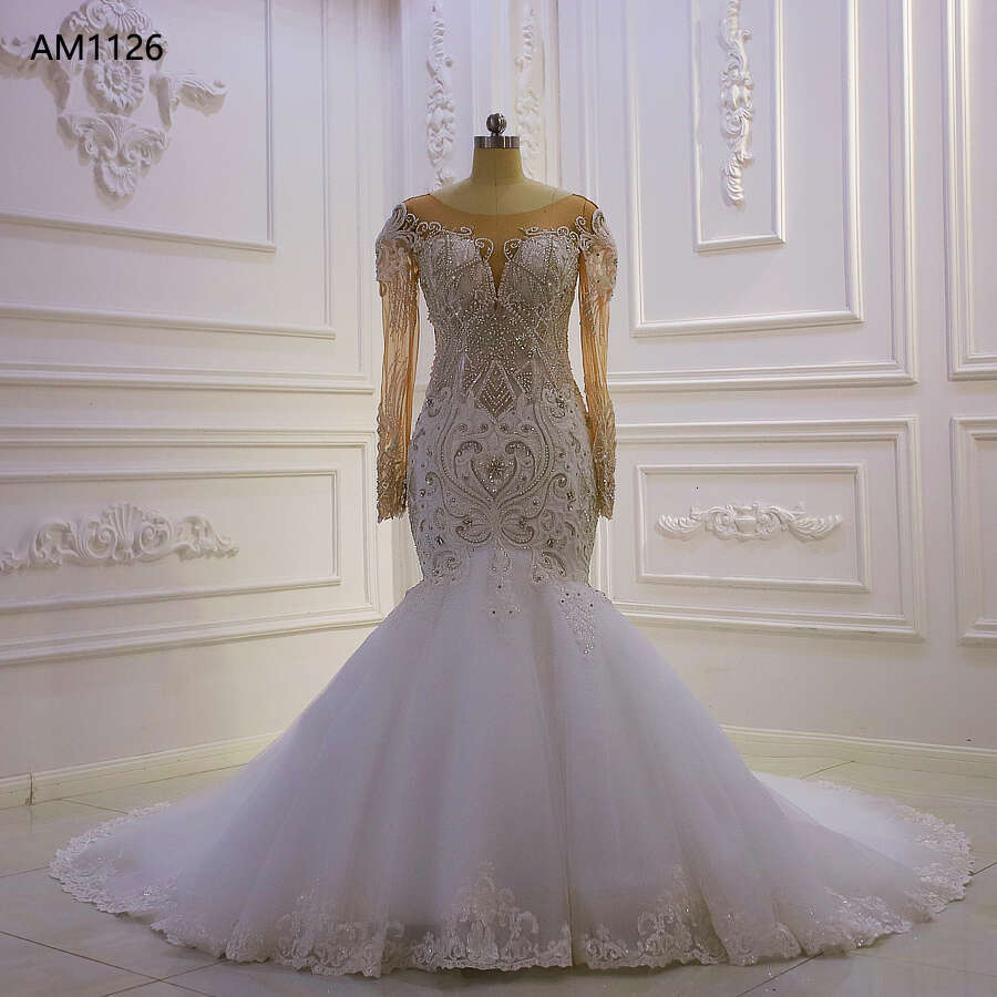Long Sleeve Beaded Mermaid Wedding Dress