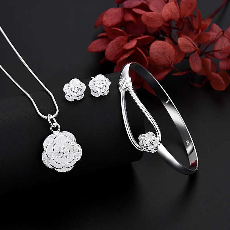 High quality 925 sterling silver charm flower necklace earrings bracelet jewelry suitable for warm retro sets wedding gift trends cute X241106