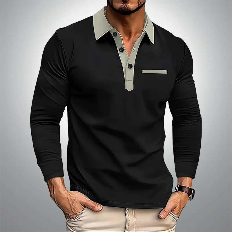 Mens long Sved shirt business office lapel T-shirt spring and autumn casual sports European and American plus size W241106