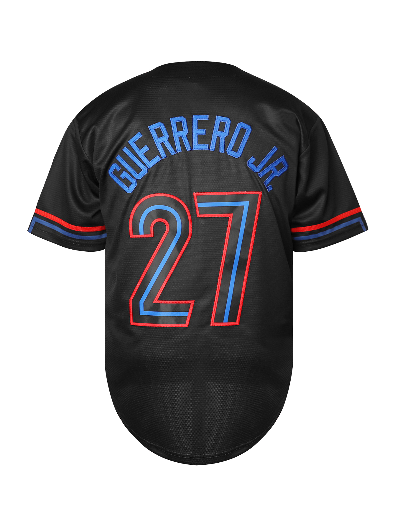 Stitched 27 Guerrero Jr. Black Baseball Jersey Embroidery V Neck Short Sleeve Baseball Shirt, Breathable Button-Up Sports Uniform For Training Competi