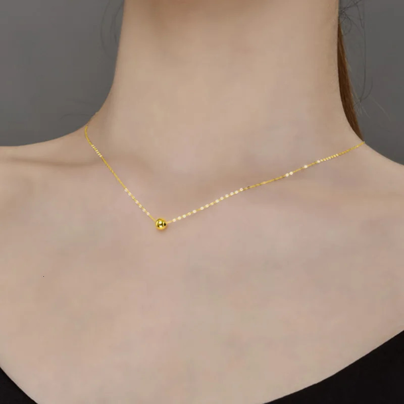 NYMPH Real 18K Gold Jewelry Necklace Pure Gold Ball Pendant Pure AU750 Chain Womens Exquisite Jewelry Wedding Gift D503 241106