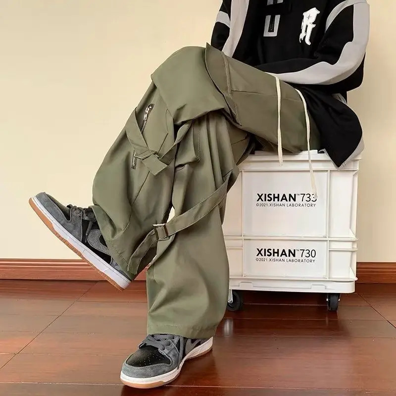 Green Cargo Pants Men Oversize Zipper Black Cargo Trousers Male Streetwear Hip Hop Pocket Spring Loose Casual Workwear 241106
