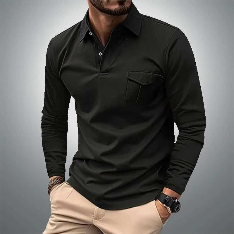 Spring/Summer Mens Long Sved Business Shirt Casual Collar Pocket Solid Color T-shirt European and American Plus Size W241106