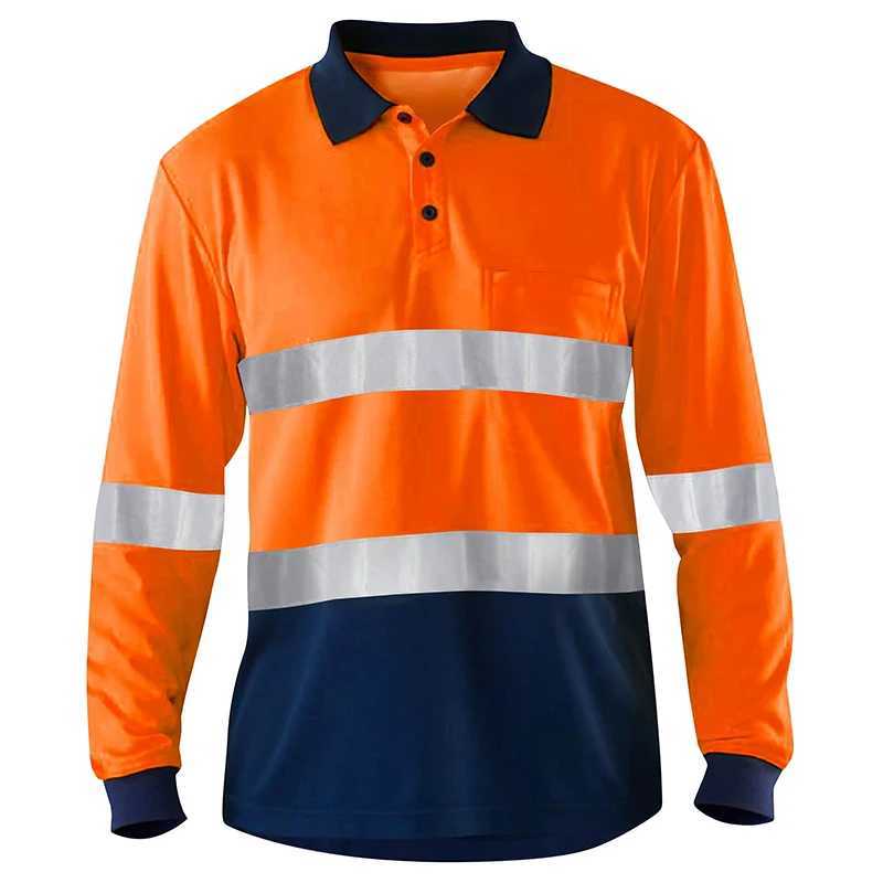 Mens high visibility heavy-duty breathable long Sve reflective suit building T-shirt W241106