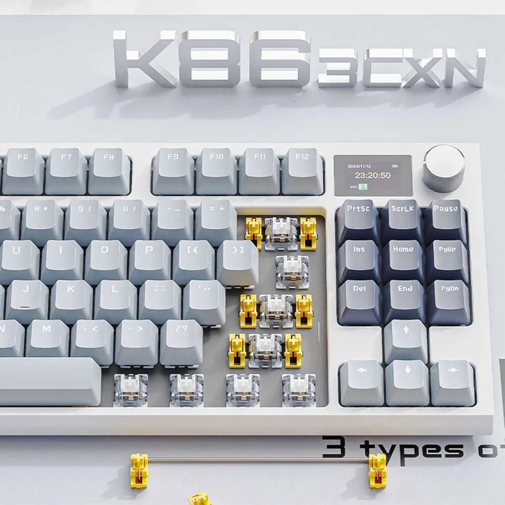Attack Shark K86 RGB Three-modes nical Keyboard,Hot Swap,Metal Knob,TFT Screen,Bluetooth/Wireless,ro Gaming Keyboard