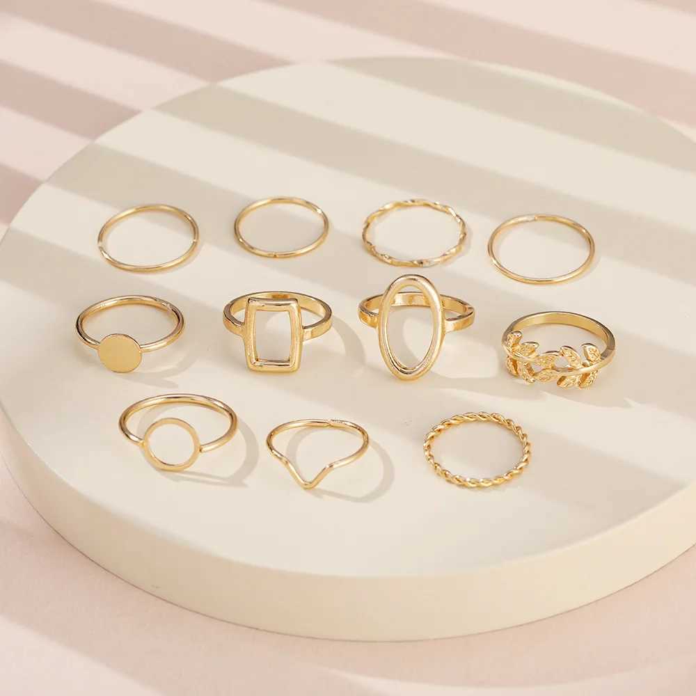 New fashion gold ring set designed for simple Iragar Geely oval hollow opening rings girls party jewelry gift bags X241106