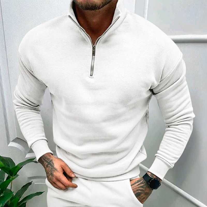 2023 Autumn/Winter Mens Casual Velvet Solid Long Sve Half Zipper Stand up Neck Sweater Top W241106