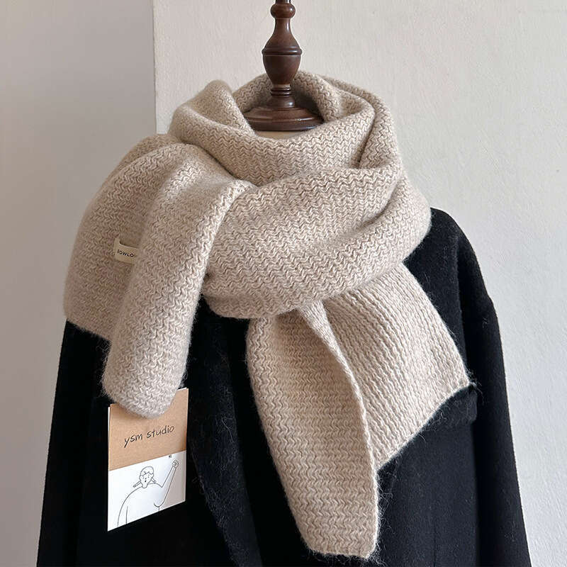 Merino blend wool knitted women, high-end autumn winter, solid color, warm and thick scarf for men