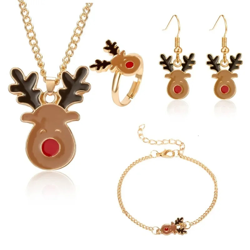 5 pieces/set Christmas Womens Alloy Jewelry Set Santa Claus Elk Bell Earrings Necklace Decoration Christmas Accessories Girl Gift 241106