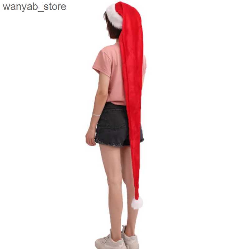 Wide Brim Hats Bucket Hats Overlength Christmas Santa Hat Long Adult Plush Christmas Long-tail Cap Hat Xmas Party Supplies L240910