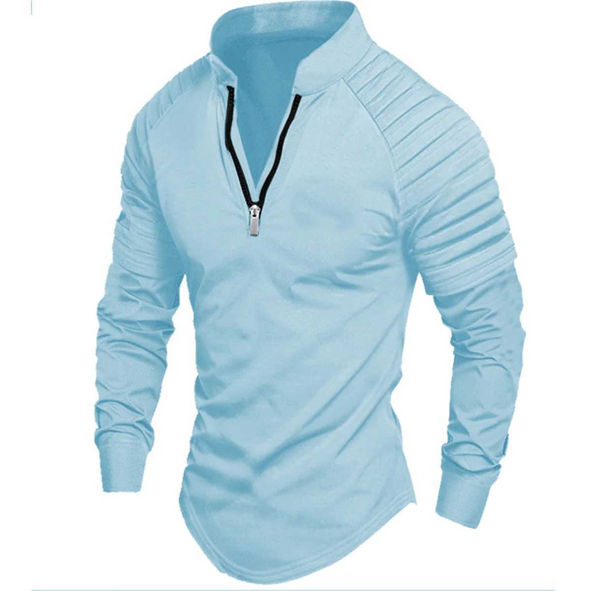 Spring and autumn mens outdoor high standard style solid color zipper arm wrinkle design scle sports long Sve shirt W241106