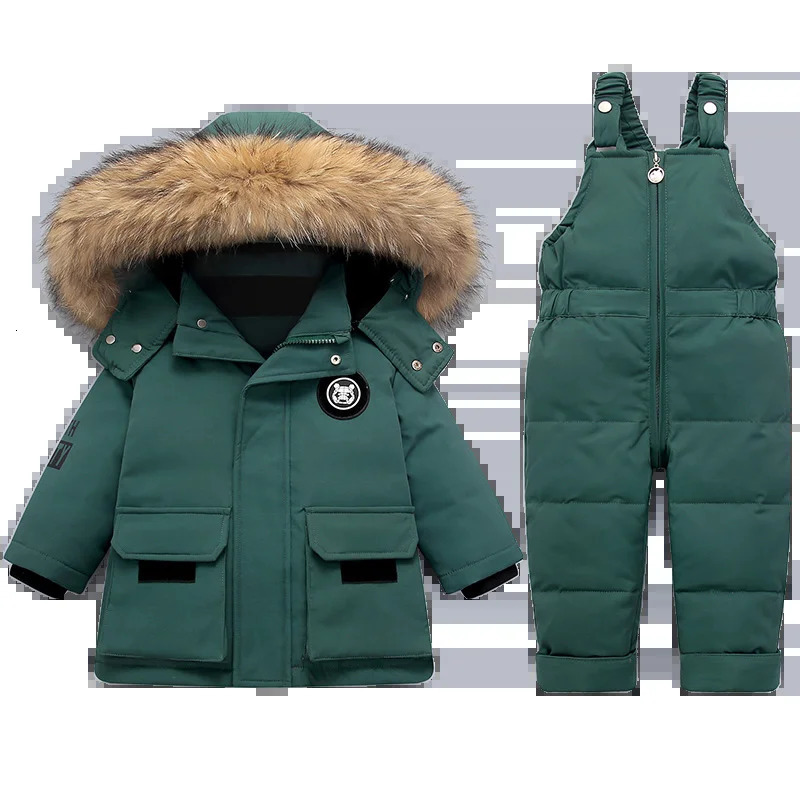 Baby Girls Snowsuit Coat Children Winter Down Suit Warm Real Fur Collar Jacket for Boy Thicken Kids Parkas Outwear 1-4 Years 241106