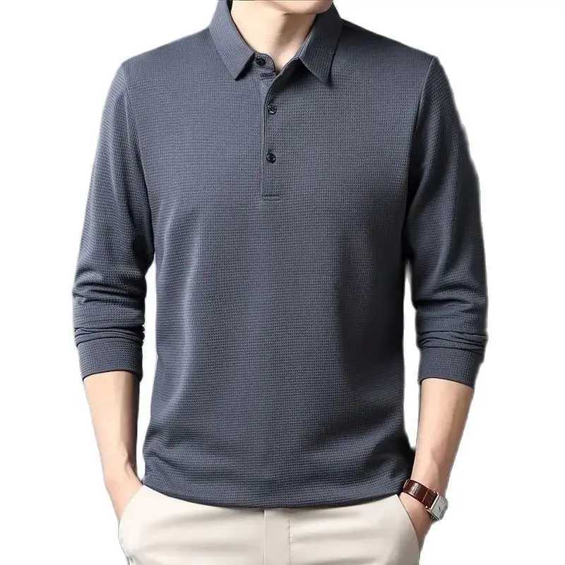 SHIONFA Mens Wfle Long Sve Solid T-shirt Elastic Casual Autumn Clothing Comfortable Collar Casual Shirt 4XL W241106