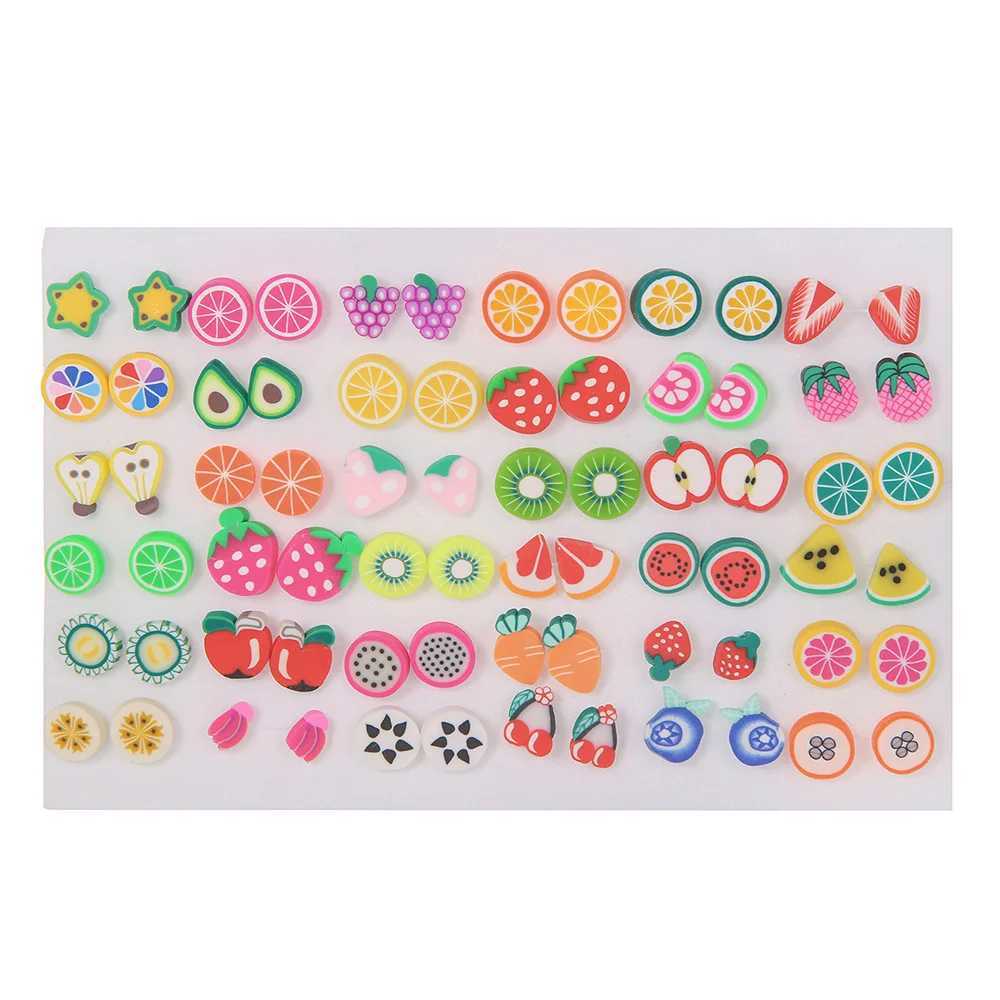 36 pairs/bulk fashion colored rhinestone earrings for girls fruit perforation jewelry wedding gifts mixed style X241106