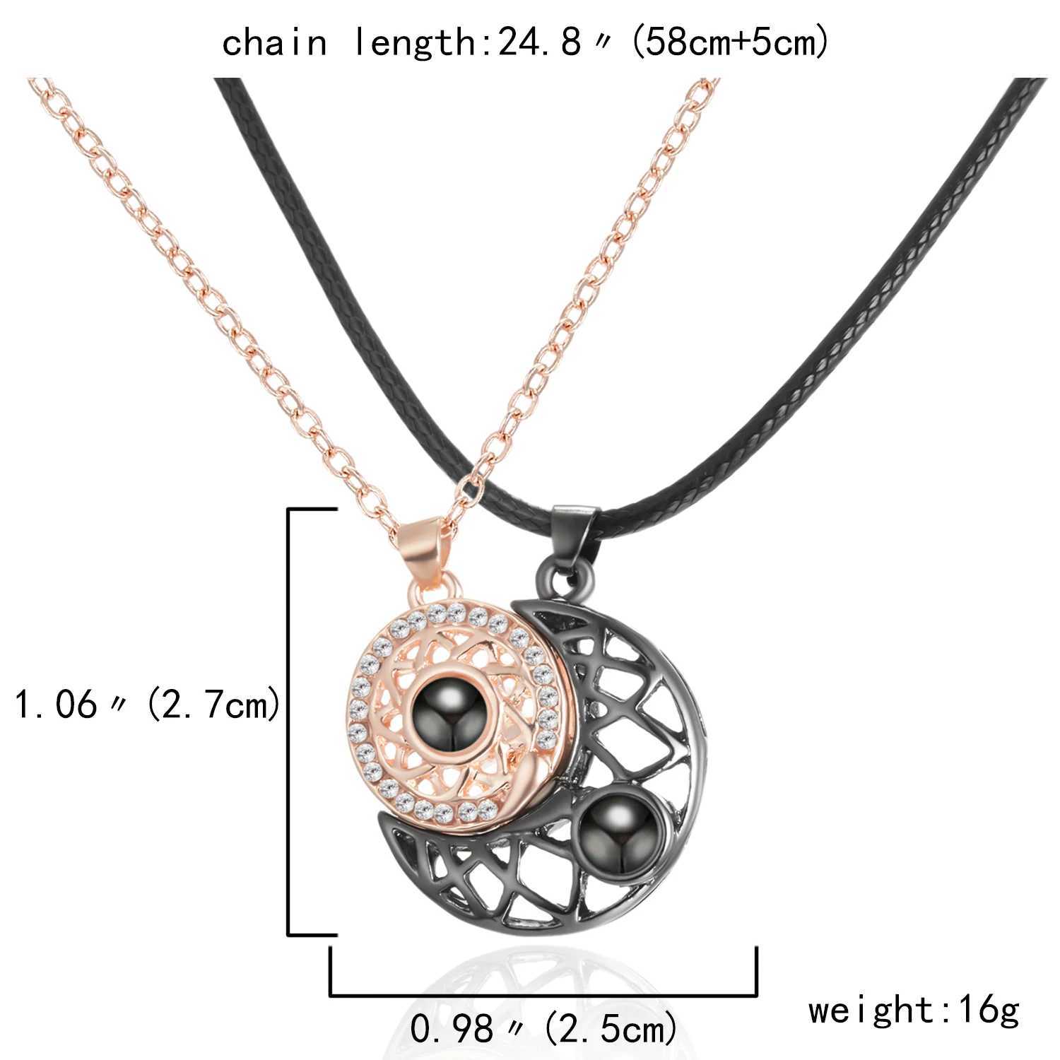 100 Languages I You Project Necklace Hollow Sun Moon Pendant Magnetic Necklace Used for Mens Couple Jewelry Gifts X241106