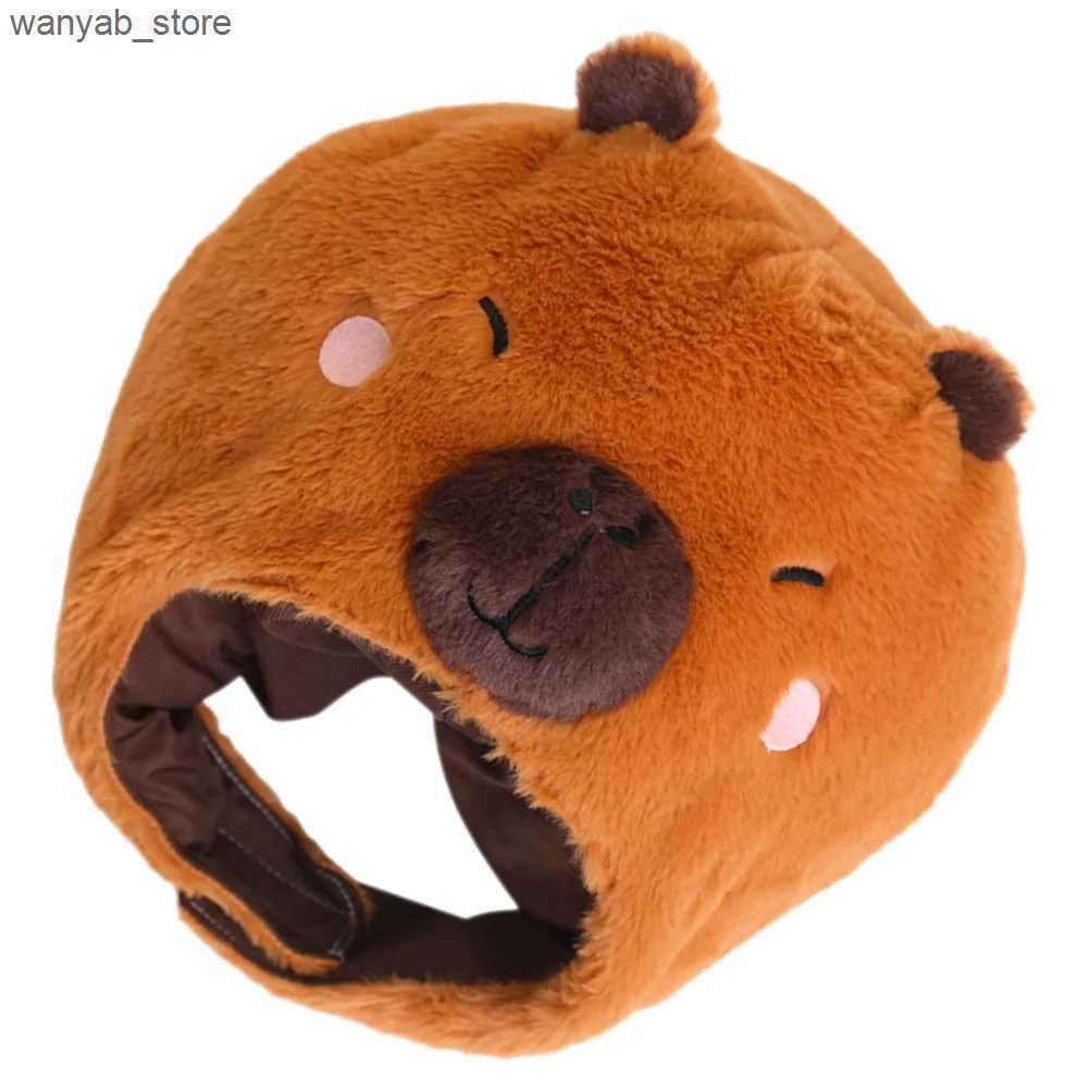 Wide Brim Hats Bucket Hats Animal Head Mask Capybara Animal Hat Plush Capybara Cap Cartoon Headwear Stuffed Rodent Hat Christmas Party Cosplay Costume