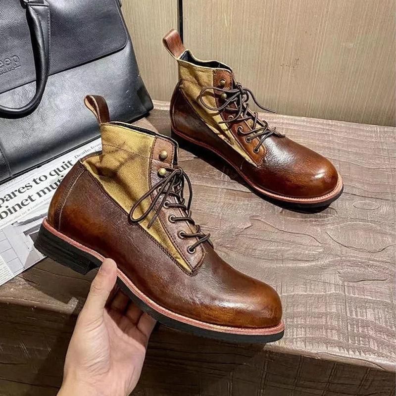 Mens retro high top business boots casual motorcycle ankle boots mens patented leather autumn and winter short boots large size UK 241105