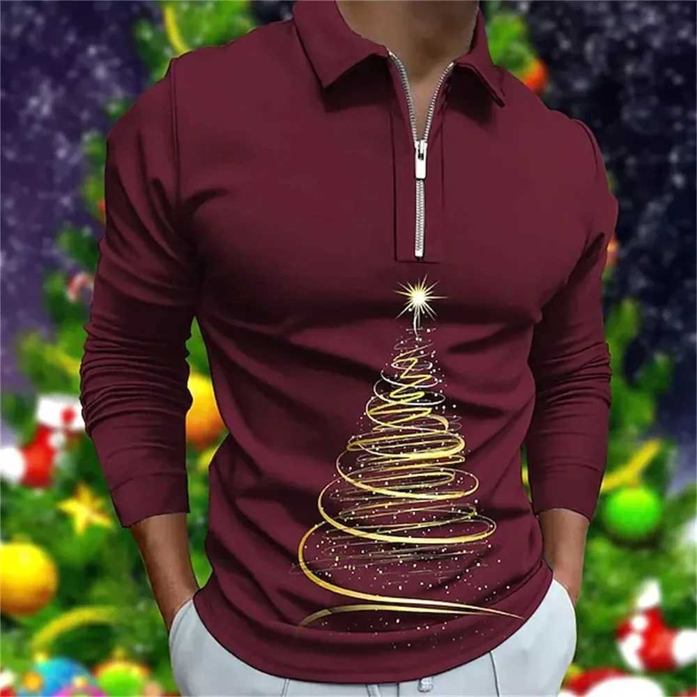 Mens Christmas Series Printed Breathable Collar Clothing Mens T-shirt Top Fashion Mens Long Sve T-shirt W241106
