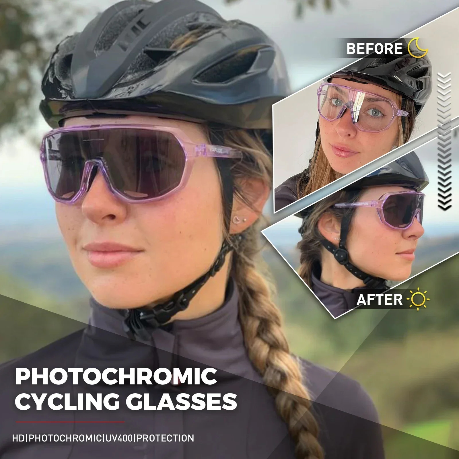 KAPVOE Outdoor Sports Red Blue Light Pochromic Bicycle Sunglasses UV400 Bicycle Sunglasses Mens MTB Road Bicycle Goggles 241106
