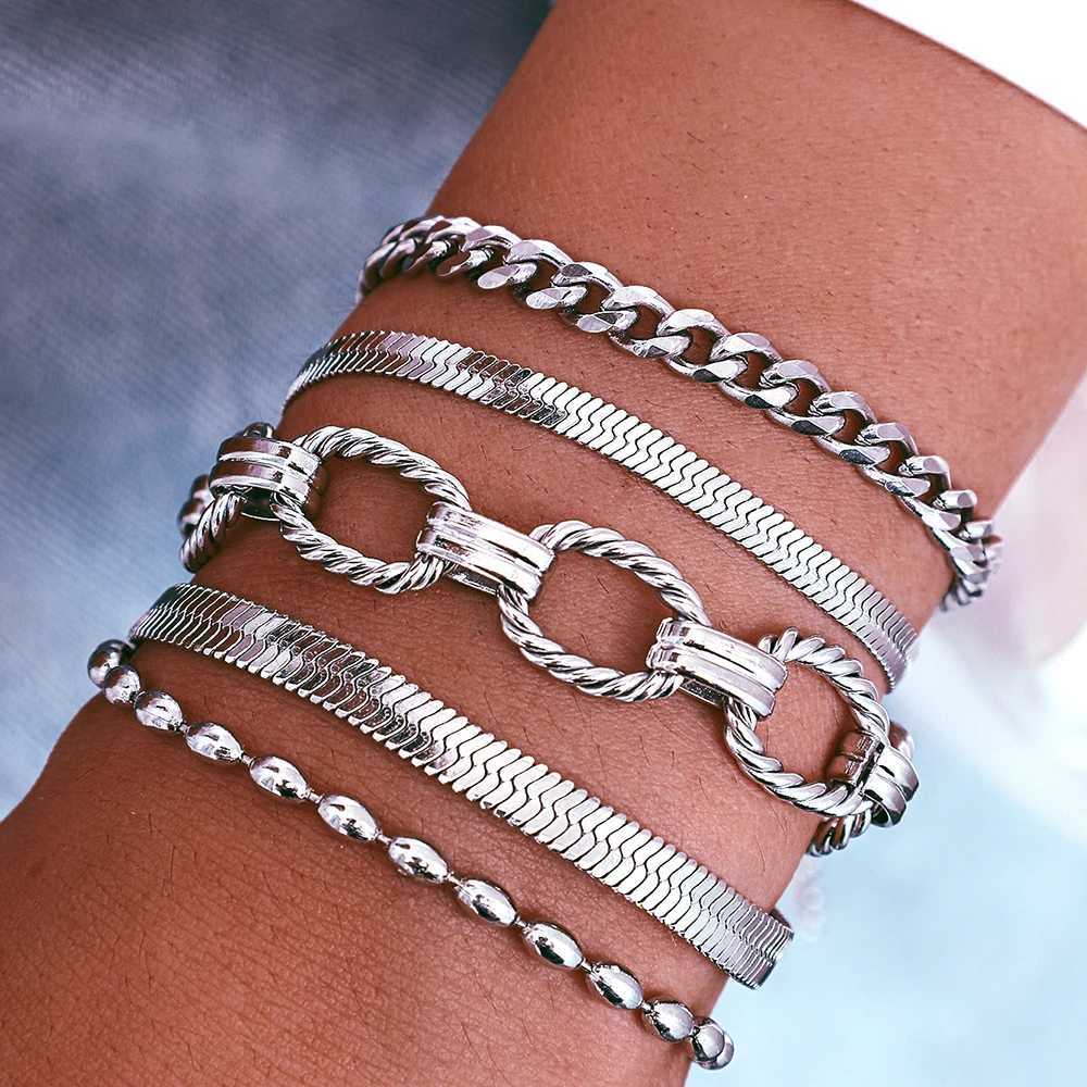 Stainless steel bracelet fashionable and gorgeous 5-piece bracelet set used for personal gift creativity in warm jewelry X241106