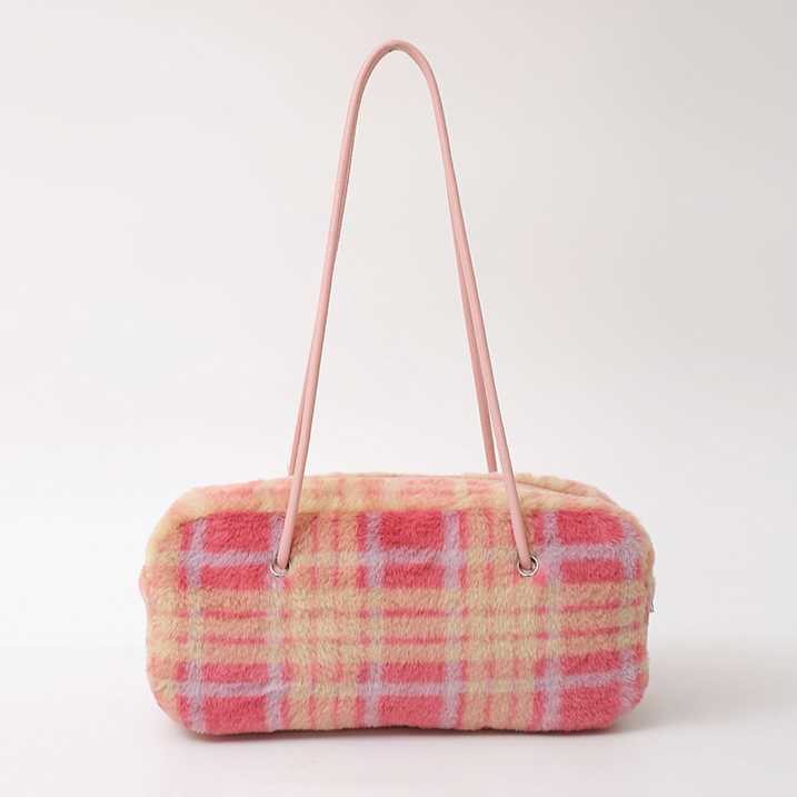 fur bag women with fragrant style, woolen plaid shoulder bag, Korean version, fashionable underarm bag, high-end plush bag 241115