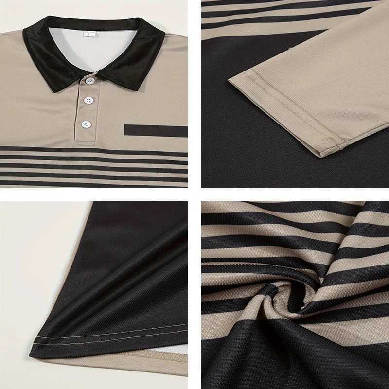Mens Business and Leisure Long Sve T-shirt with 3D Stripe Printing for Spring and Autumn Comfortable and Breathable W241106