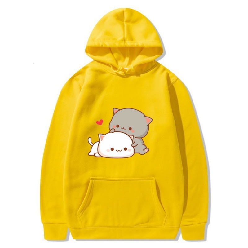 New designer Harajuku cartoon hoodie cute cat print men's and women's velvet street hoodie trendy hoodie