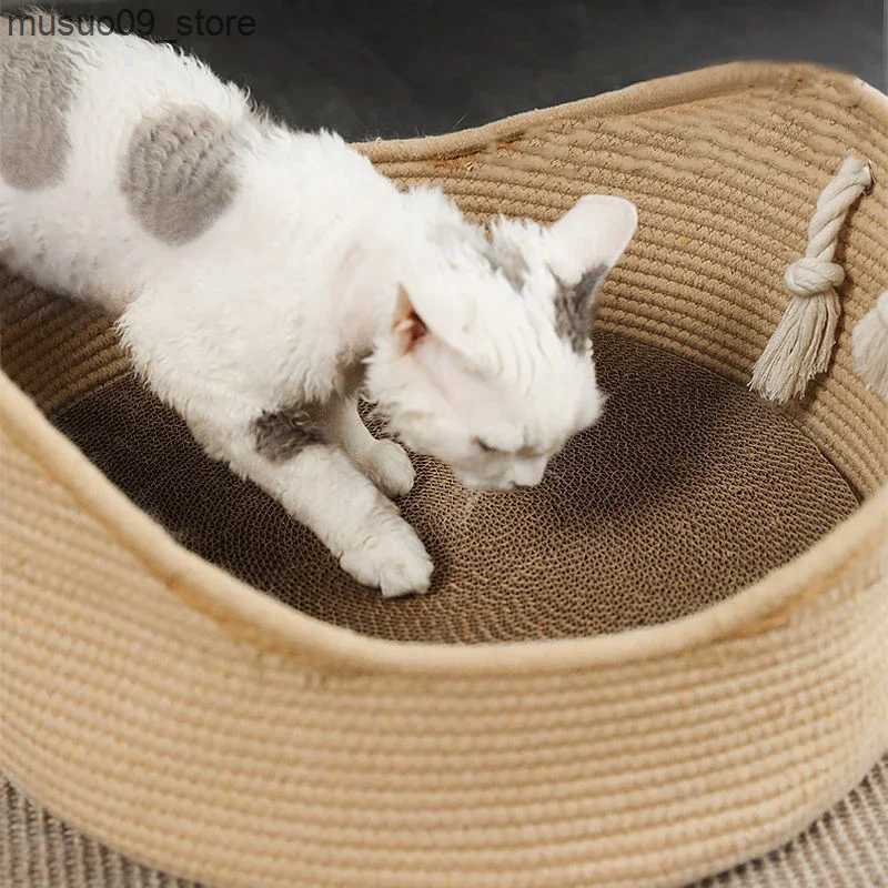 kennels pens Handmade Rattan cat bed dog house woven summer cool nest for cats and kittens used for scratching sleep mats cat lounge mats L240910