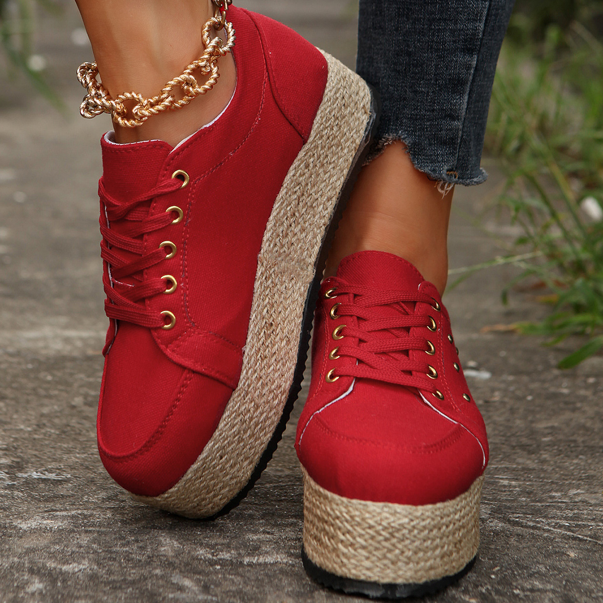 2024 Spring and Autumn New Large Front Strap Round Head Hemp Rope Casual Leopard Pattern Thick Bottom Women's Single Shoes 43