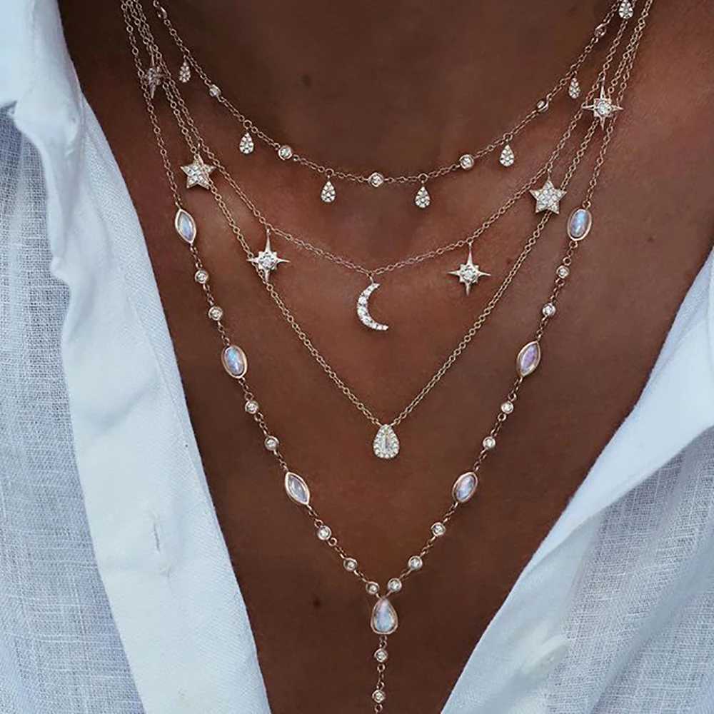 New vintage crystal Geetry star and moon lock necklace suitable for Wen 2020 Boho Mti ll pendant necklace Chokers jewelry gift X241106
