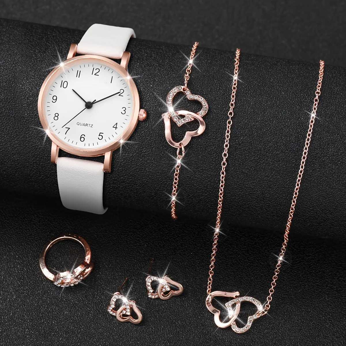 6 pieces/set of Wens watches casual and fashionable quartz watches simulated PU leather watches and jewelry sets gifts from Vntines to her X241106