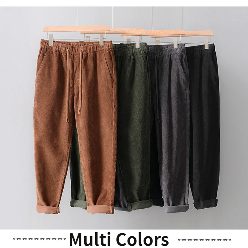 Autumn Winter Vintage Corduroy Straight Leg Pants 100% Cotton Men Embroidered Young Baggy Suede Trousers BL8235 241104