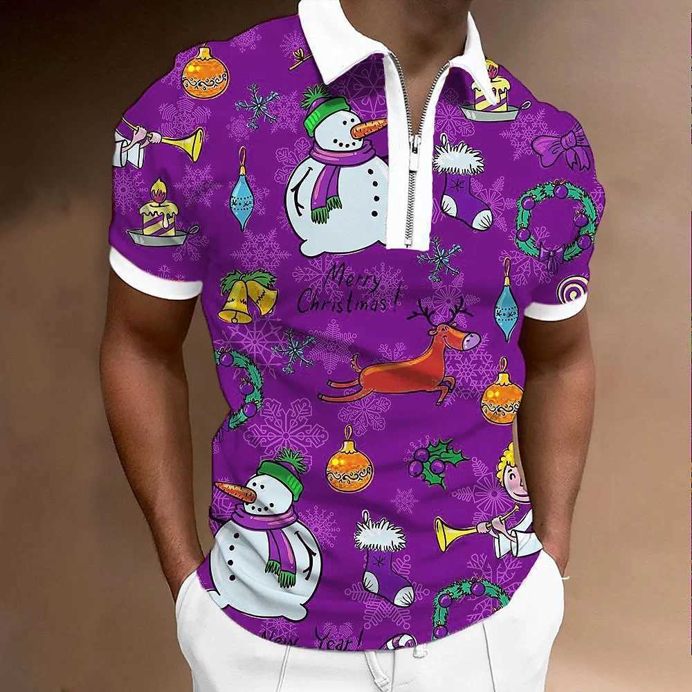 Mens Christmas Series Printed Fashion Strt Collar Shirt Mens Top Sports Zipper Design Long Sve Clothing W241106