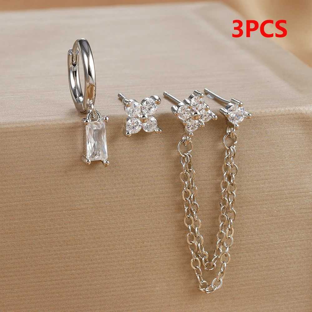 3-piece fashionable double hole earring chain crystal earring set used for square pendant perforated ring earrings perforated jewelry X241106