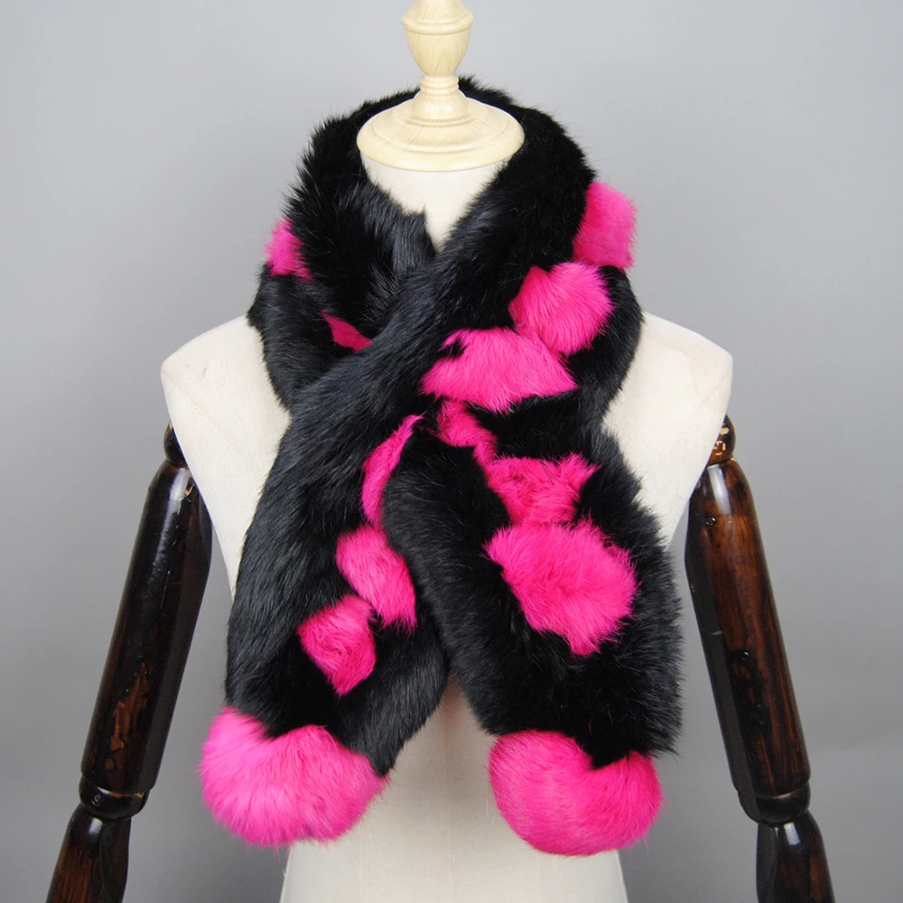 Winter Scarf Natural True Rabbit Fur Warm Scarf Fashionable Soft Plush Thick Snode Scarf Shawl Suitable for Adults Children and Girls 241106
