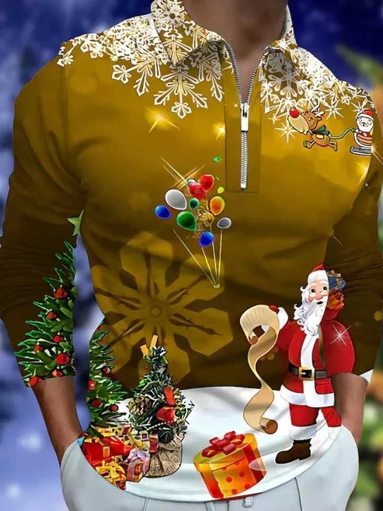 Mens Christmas 3D style graphic long SVE shirt fresh Strt casual fashion mens lapel comfortable soft top W241106