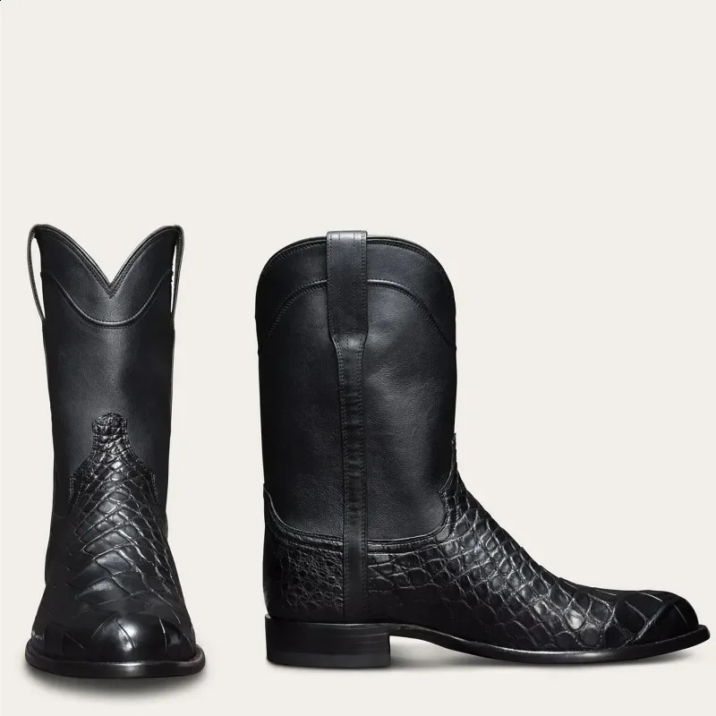 Vintage Western Cowboy New Large Size Fashion High-End Workwear Mens Pattern Mid Toe Boots 241105
