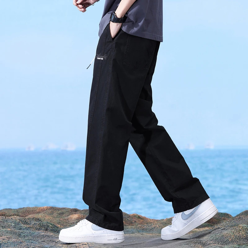 Summer Autumn Loose Wideleg Pants Joggers Men Thin Straight Tube Cotton Sweatpants Sport Streetwear 241104