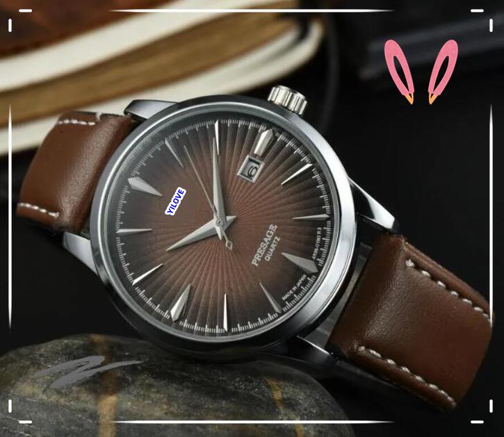 Mens Three Pins Designer Watches 40mm High Quality Luxury Automatic Quartz Movement Clock Leather Strap All the Crime Good Looking Dress Simple Dial Watch Gifts