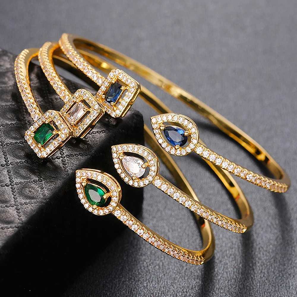 Huitan luxury green/white/blue cubic zirconia cuff bracelet suitable for warm and high-quality Fem handmade jewelry 2022 direct singing X241106