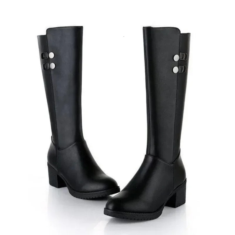 Womens Shoes Side Zipper Womens Boots Fashion Metal Decoration Modern Boots Women Round Toe Knee-High Boots 241106