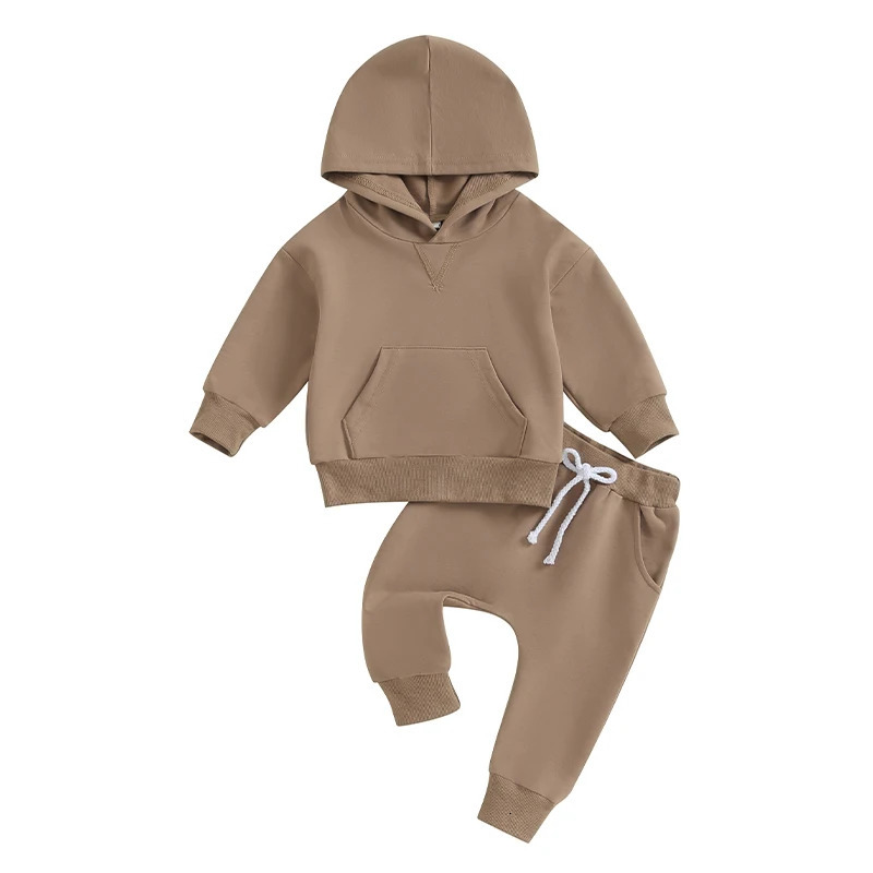 Toddler Baby Boy Girl Outfit Solid Color Long Sleeve Hoodie Sweatshirt Sweatpants Set 2Pcs Fall Winter Clothes 241106