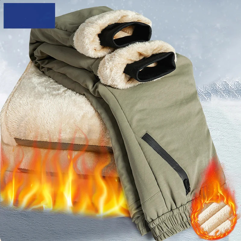 Winter Fashion Plus Fleece Thickened Warm Waterproof Sports Pants Mens Casual Loose Large Size High Quality 6XL 241104