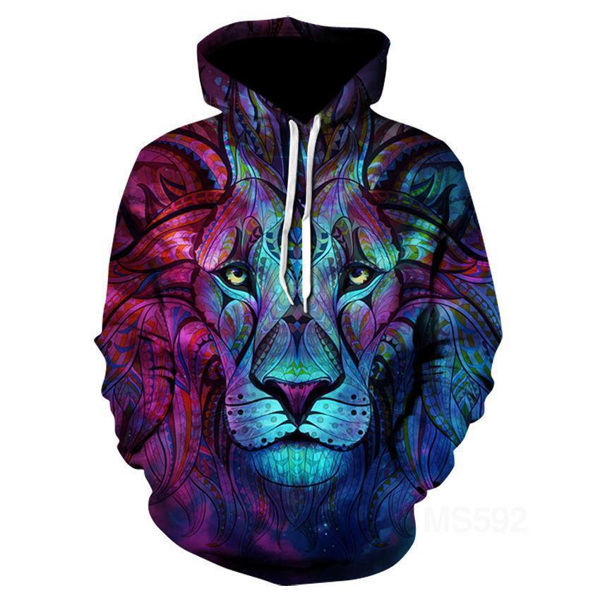 Glowing Wolf Unicorn Digital Printed Hooded Sweater Couple Hoodie Sports Baseball Drop Shoulder Hoodies Graphic Hoodies