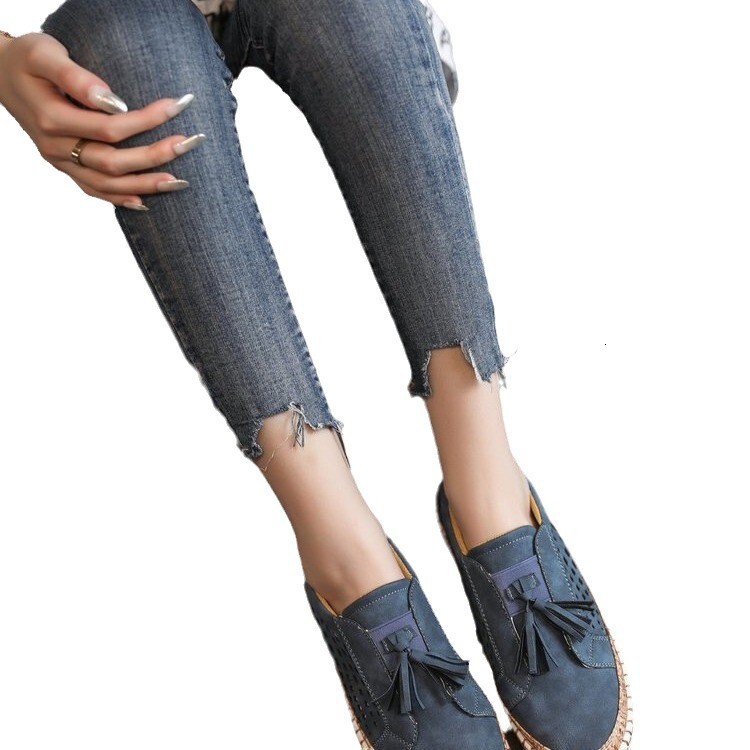 Large size new casual single shoes women's shoes hollow out one foot pedal tassel low cut daily round toe lazy shoes