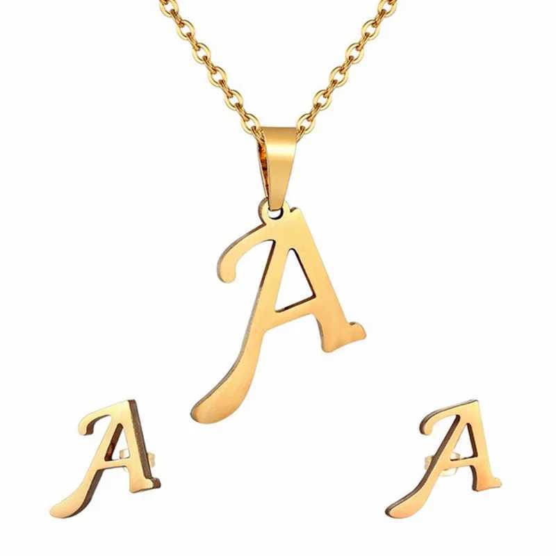 Fashionable stainless steel A-Z letter initial necklace with 26 English letter earrings used for personalized jewelry gifts in text sets X241106
