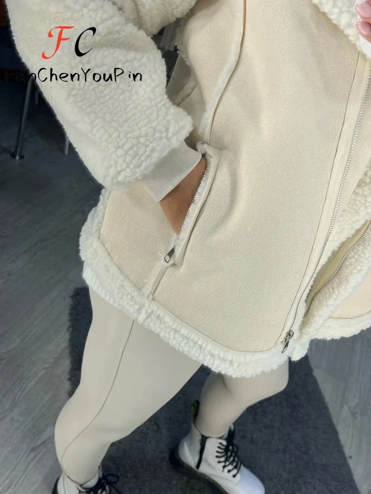 Womens Coat Autumn Winter Loose Big Lapel Lambswool Covered Button Jacket Fashion Casual Faux Fur Soft Warm Coats Women 241105