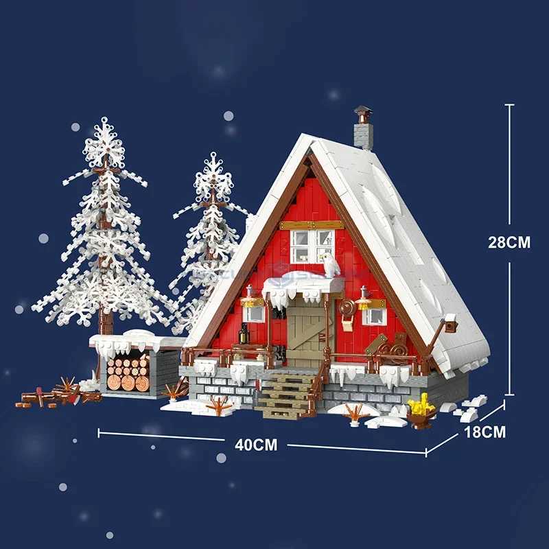 Blocks Santa Claus Hut Model Building Block MOC 89141 Wooden House Brick Snow Winter Forest Landscape Modular Building Toy Set Christmas GiftY241106MN