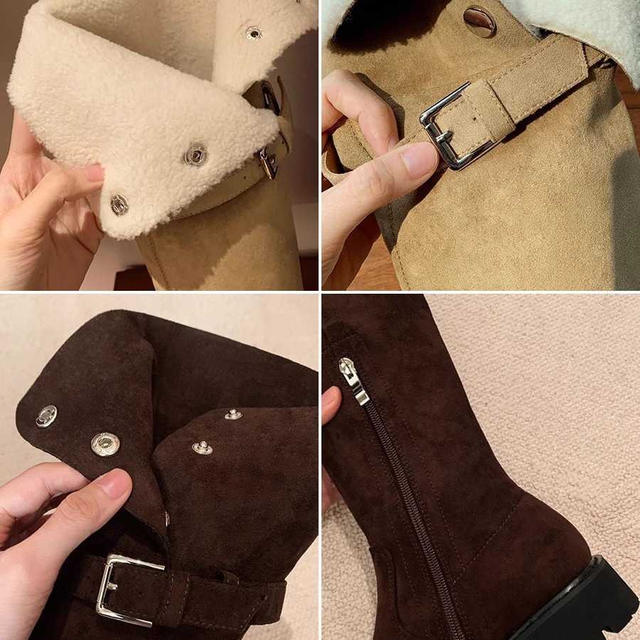 CMM Knee High Knight Boots Thick Soles and Plush Long Boots Versatile for Autumn and Winter